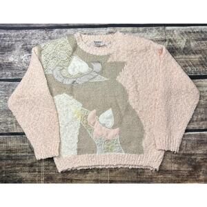 Beldoch Popper Sweater Womens L Knit Lace Grannycore Pink
